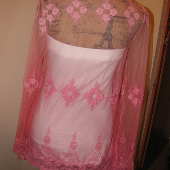 Pink Sheer Lace Bohemian Mesh Top - Picture 5 of 7